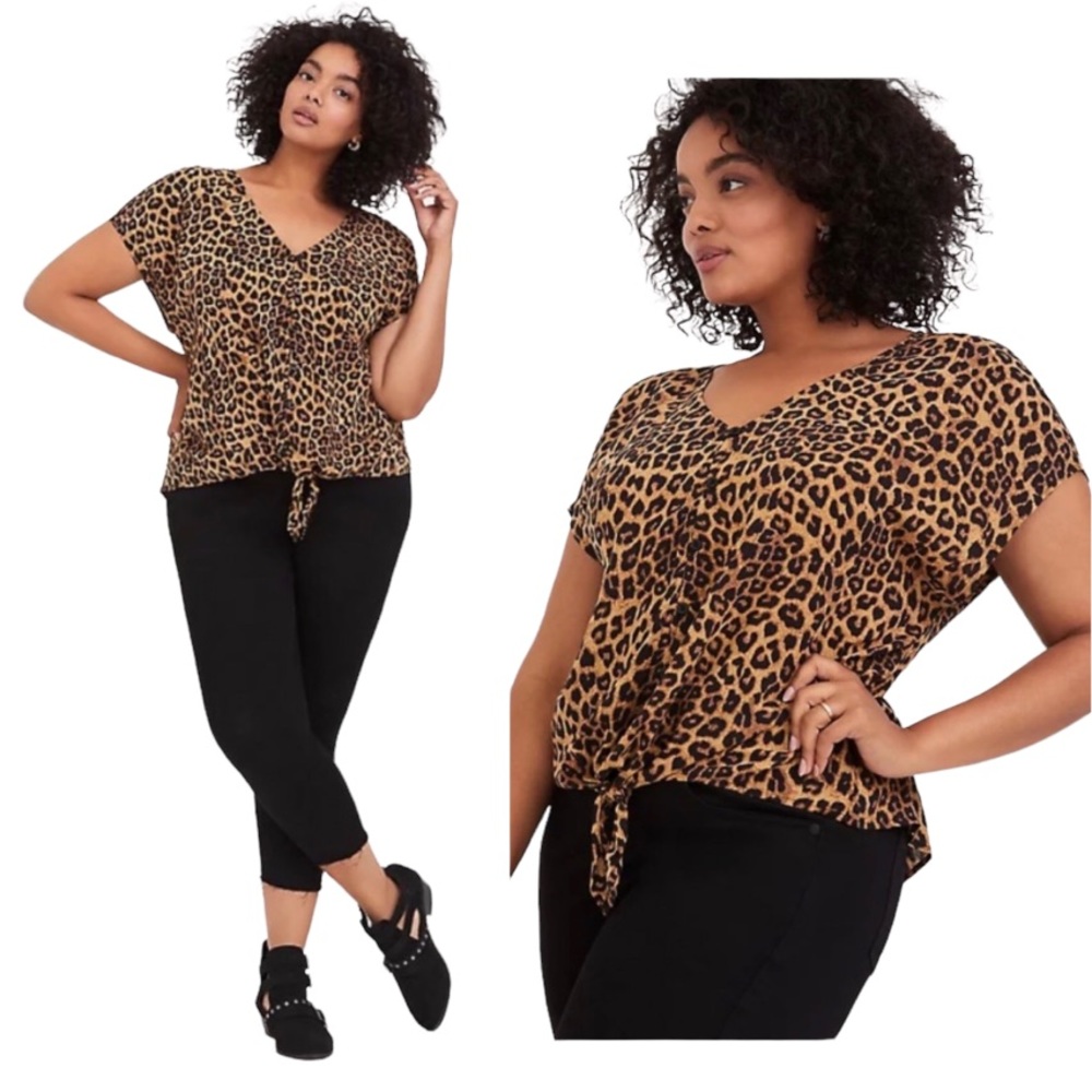 Torrid Size 00 Leopard Challis Tie Front
Dolman Top